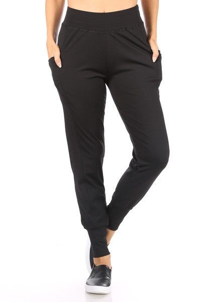 Wholesale Womens Tricot High Waist Slim Fit Joggers - Black