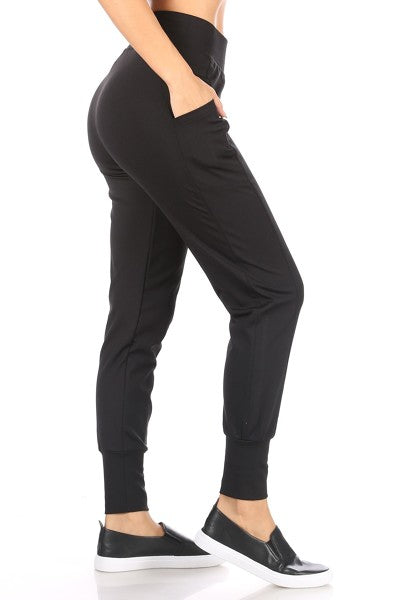 Wholesale Womens Tricot High Waist Slim Fit Joggers - Black