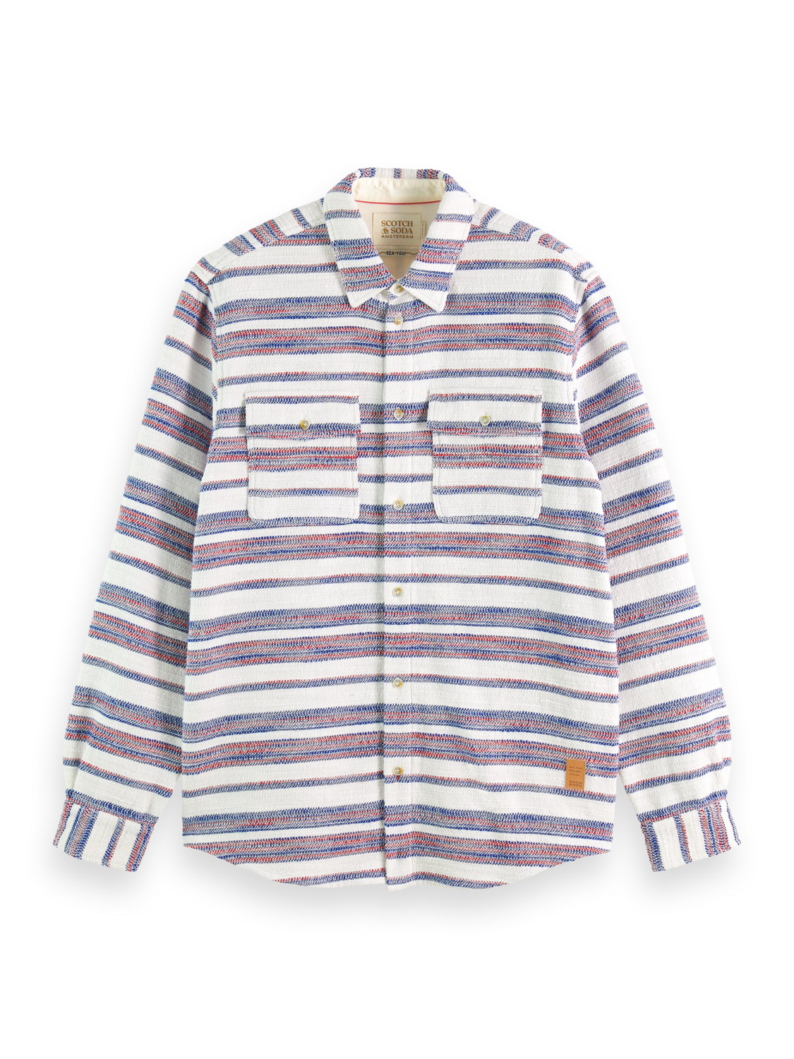 Men's Basket Weave Gradient Stripe Shirt | White | | Scotch & Soda