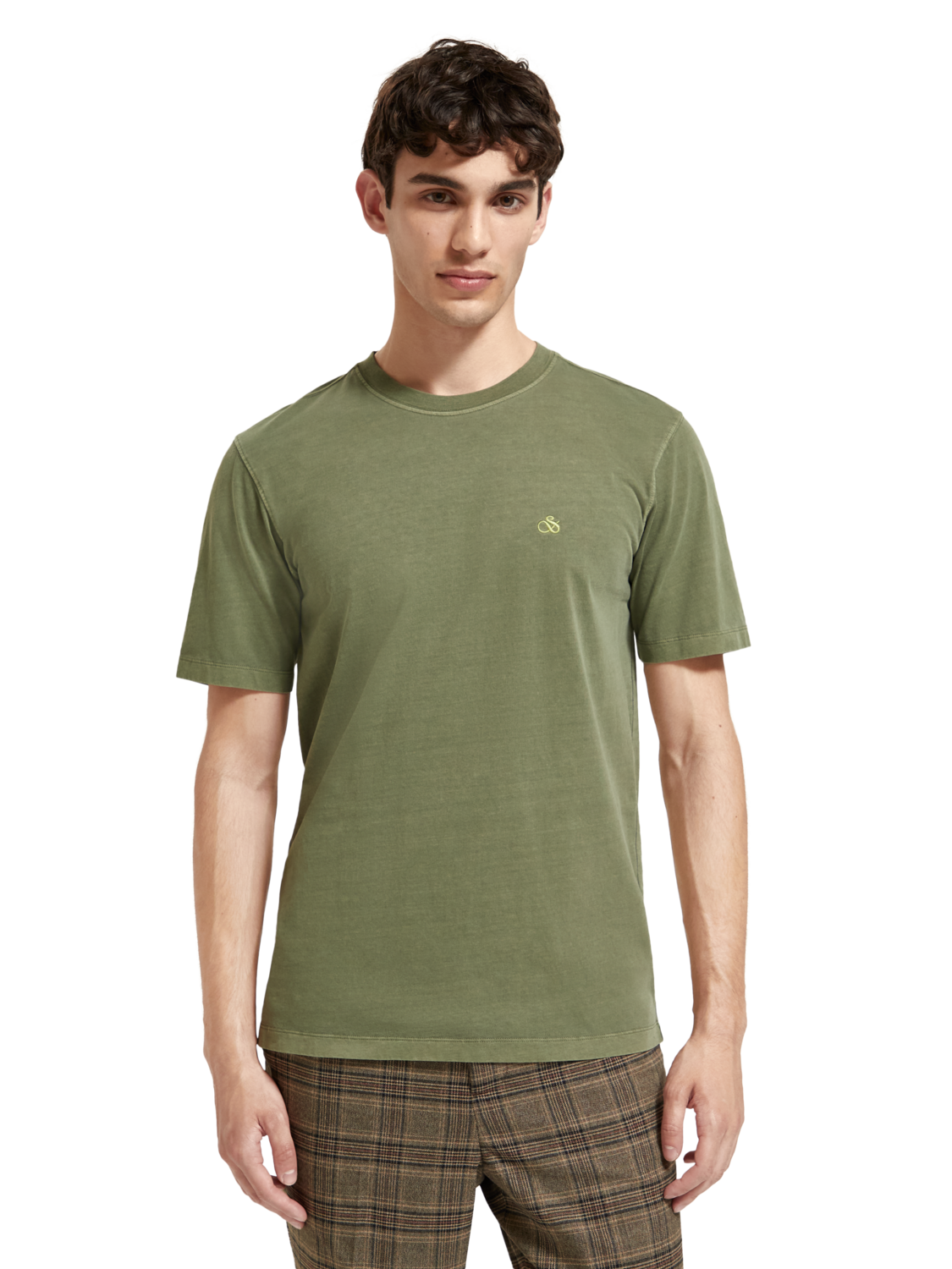 Men's Regular Fit Garment-Dyed Logo T-Shirt | Green | | Scotch & Soda