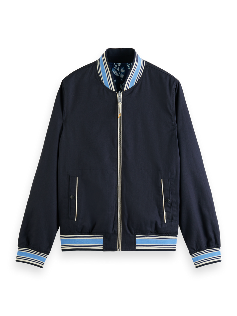 Textured Cotton Back Stripe Bomber Jacket