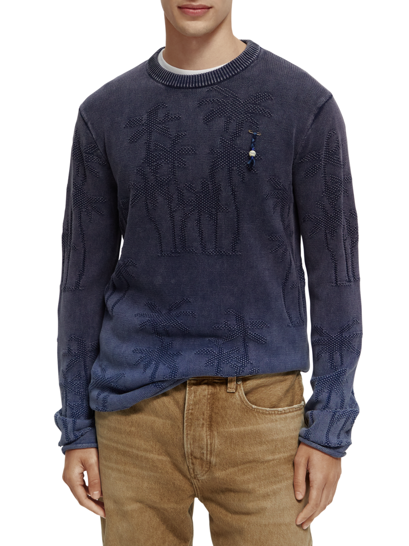 Crew-neck sweater with jacquard-woven pattern