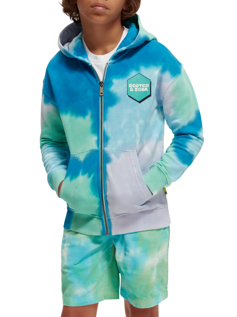 Relaxed fit tie-dye zip-through hoodie