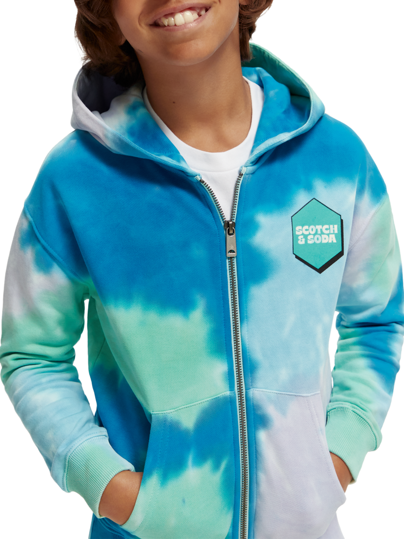 Relaxed fit tie-dye zip-through hoodie