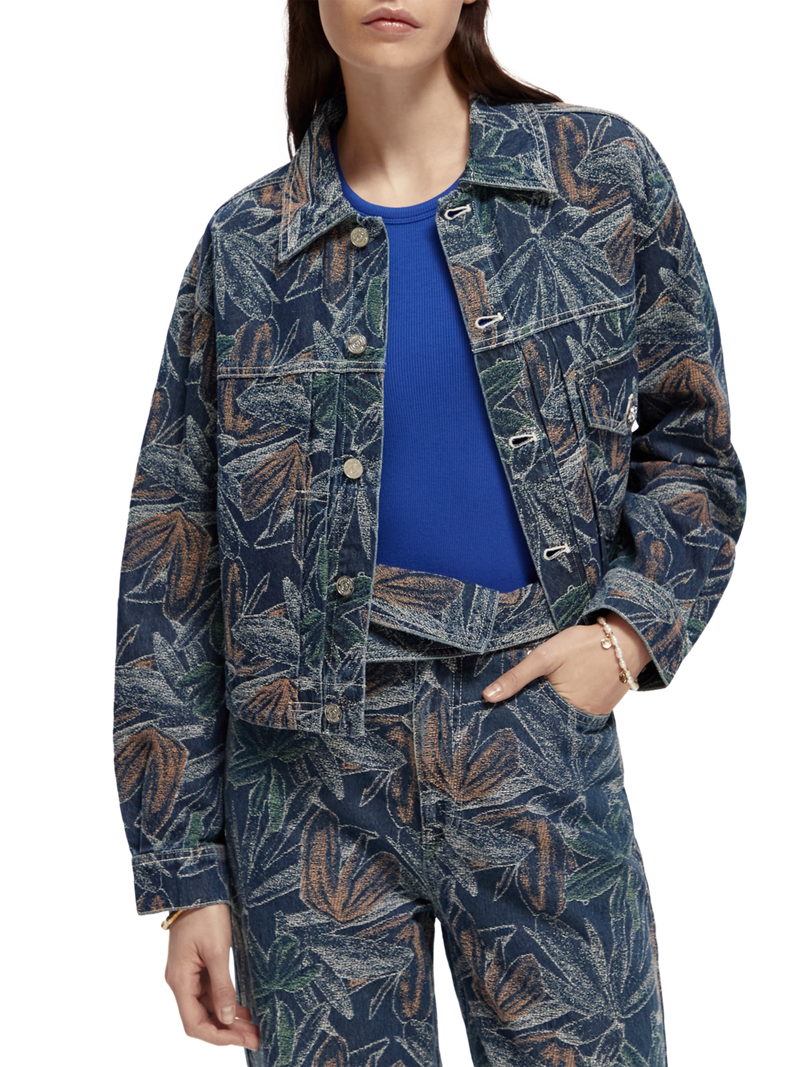 Jacquard floral denim overshirt