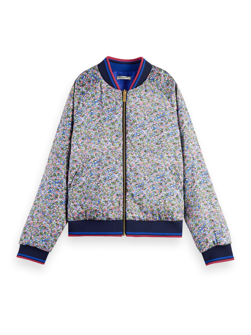 Printed reversible padded bomber jacket