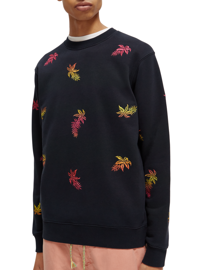 EMBROIDERED CREW NECK SWEATER NAVY