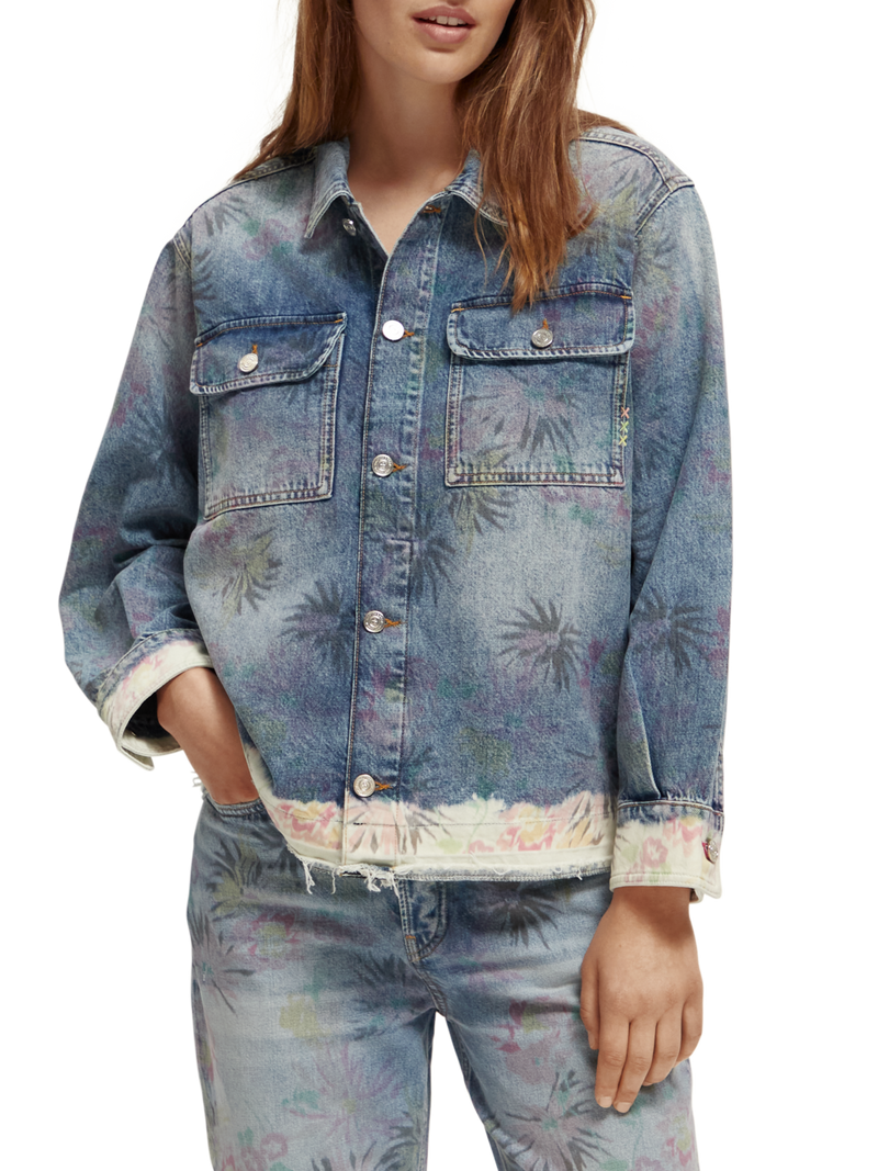 Tie-dye denim trucker jacket