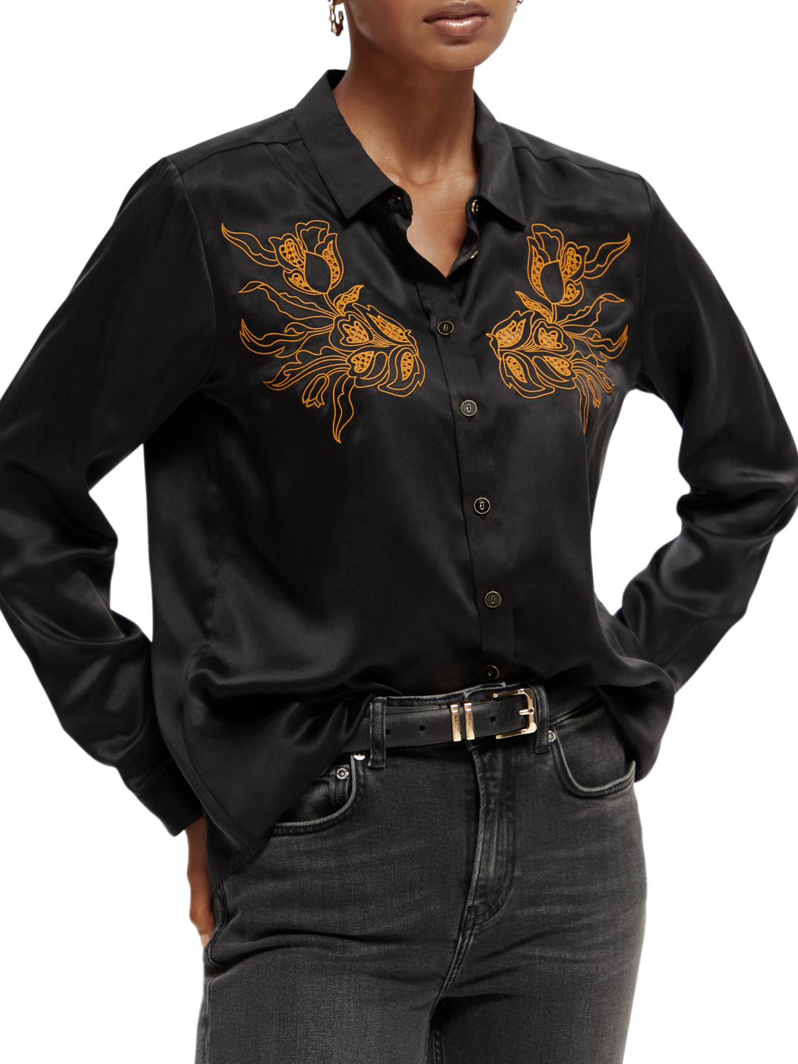 Regular fit embroidered silk blouse | Scotch & Soda