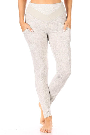 High Waist Fleece Lined Leggings With Side Pockets - Dark Heather Gray