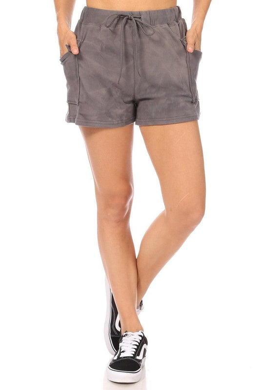 High Waist Towel Terry Shorts With Pockets & Drawstrings - Beige