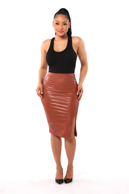 High Waist PU Faux Leather Leggings - Brown – SHOSHO Fashion