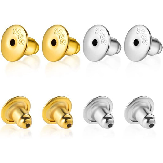3 Pair Plated White Gold Earring Backs,925 Sterling Silver Earring Backs  For Stud Secure,Hypoallergenic Earring Backs Safely Locking Earring Backs  For Studs (White Gold) 