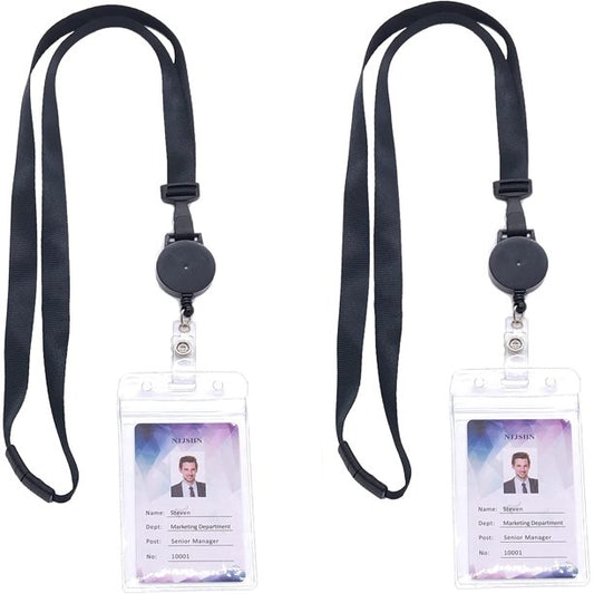 ID Badge Holder with Retractable Lanyard, 4 Card Slots, Premium PU Leather ID Card Holder with Zipper Pocket, Easy Swipe ID Holder for Work ID, School