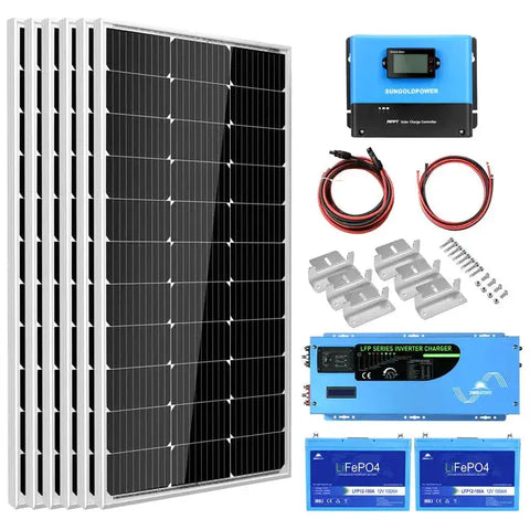 SunGoldPower 3000W 12VDC 120V Output Inverter + LifePO4 Battery + 600 Watts Solar Panels Off-Grid Solar Kit SGK-PRO3