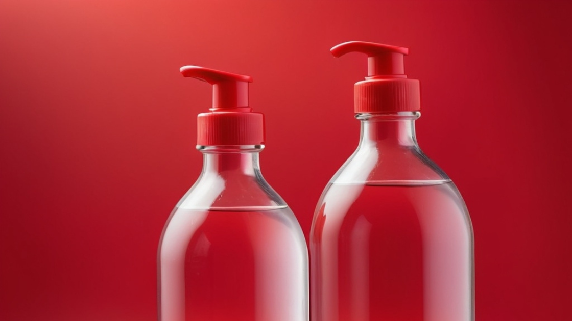 Natural Oil Lube, Trasparent Bottle, Red Background