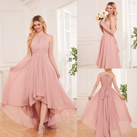 Elliana Dreamy Halter Sleeveless Asymmetrical Chiffon Bridesmaid Dresses