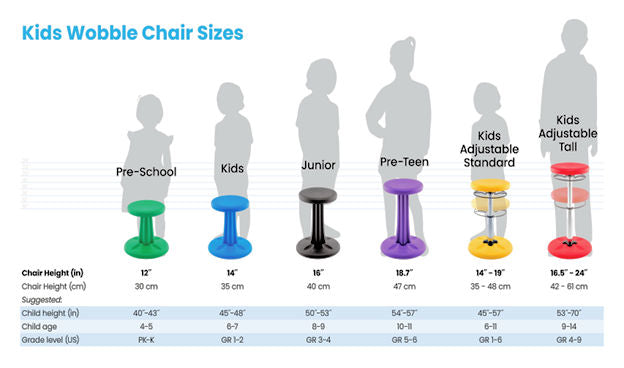 kids wobble chair sizes