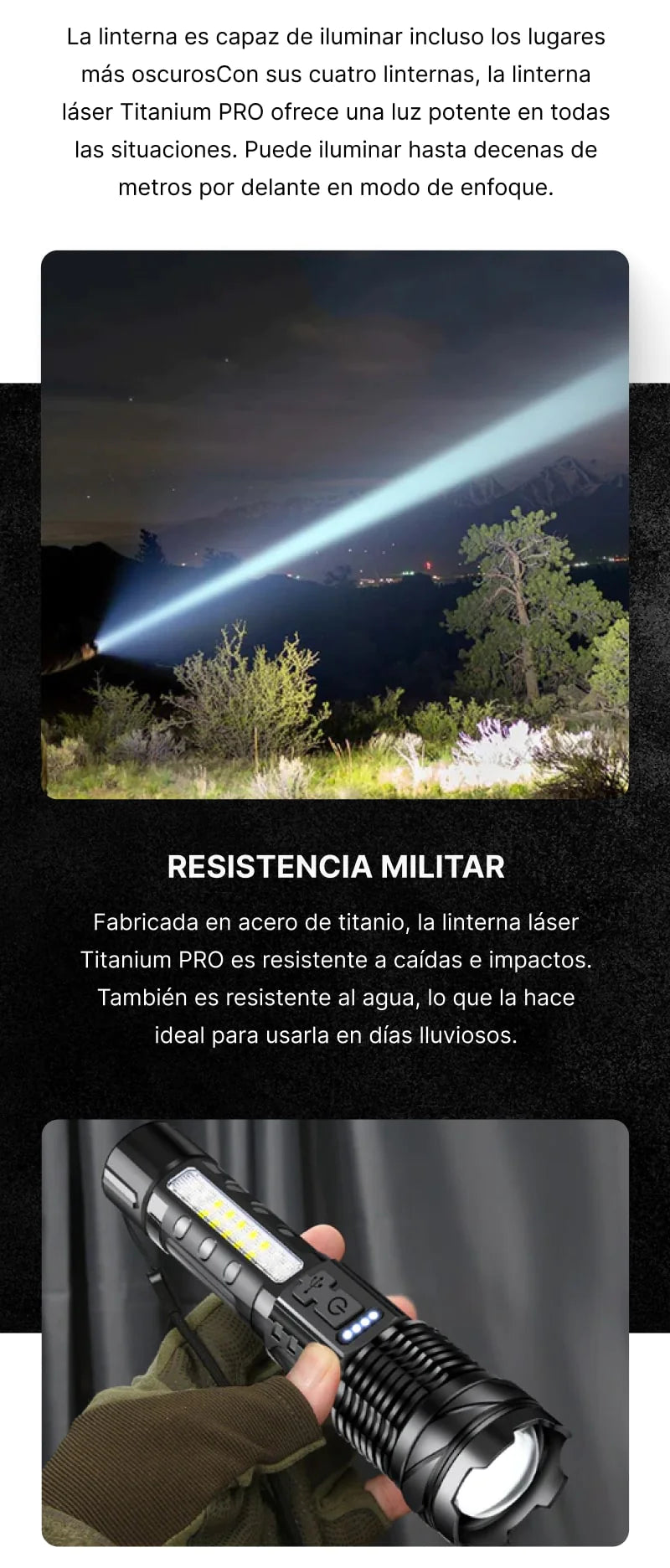 Linterna MILITAR Laser Pro Titanium® resistente al agua: la más potent