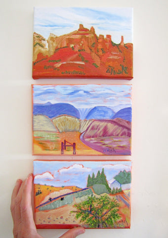 Three 5 x 7 paintings by Mary Rush