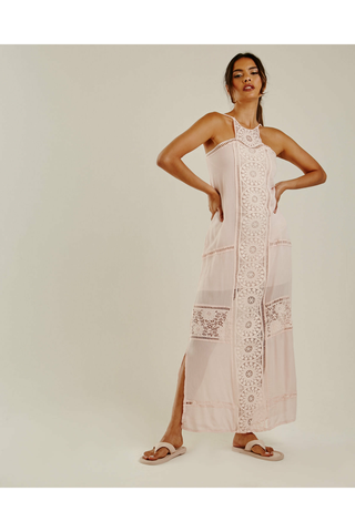 Dusty Pink Crochet Trim Maxi Dress