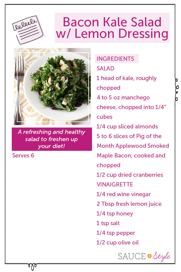 Bacon Kale Salad with Lemon Vinaigrette | sauceandstyle.com