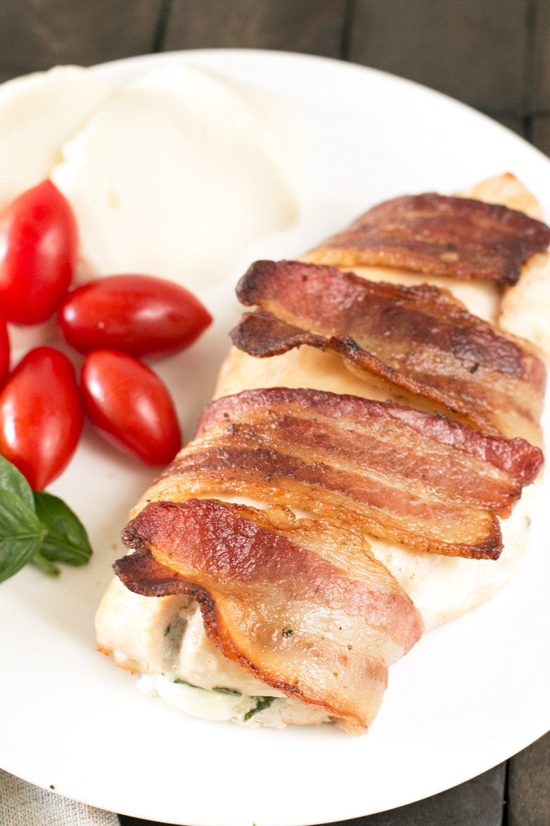 Bacon-Wrapped Caprese Stuffed Chicken | Sauce + Style