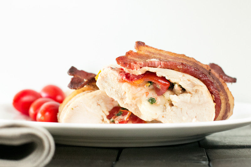 Bacon-Wrapped Caprese Stuffed Chicken | Sauce + Style