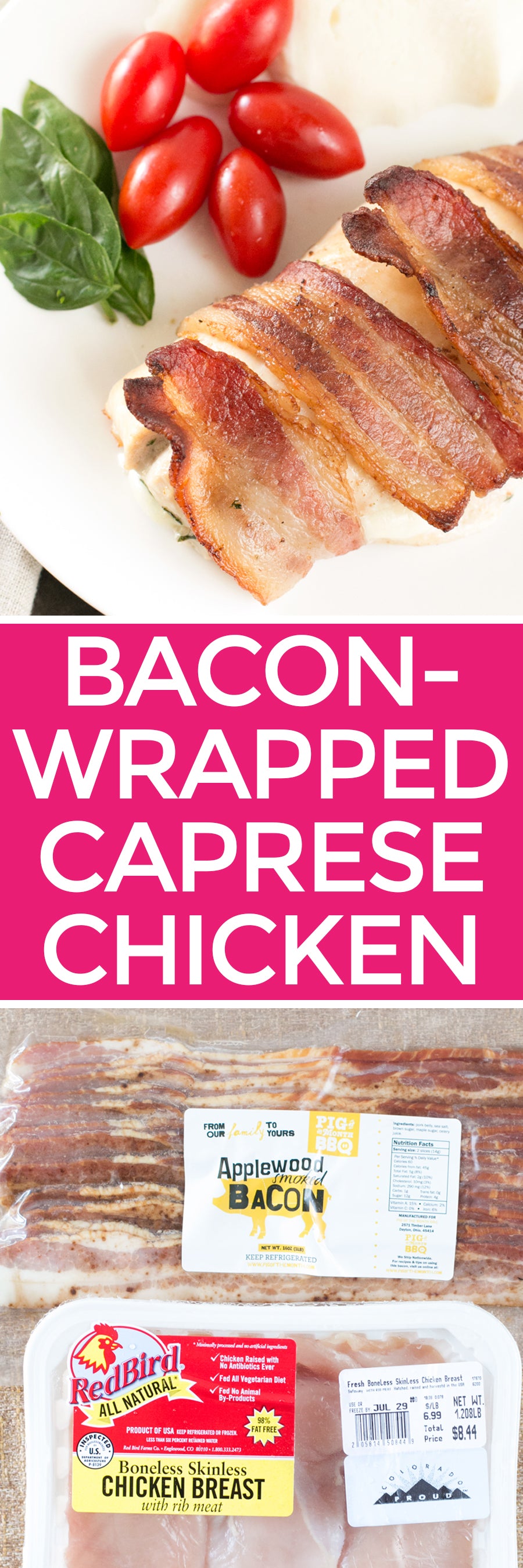 Bacon-Wrapped Caprese Chicken | pigofthemonth.com #bacon #dinner #healthy
