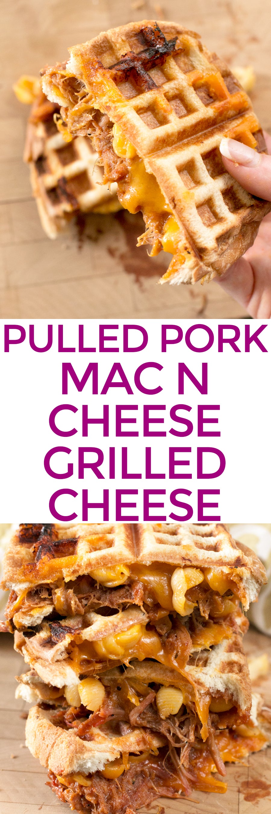 Pulled Pork Mac n Cheese Grilled Cheese Sandwiches (in a waffle iron ...