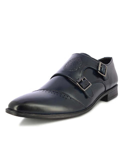 blue double monk strap shoes