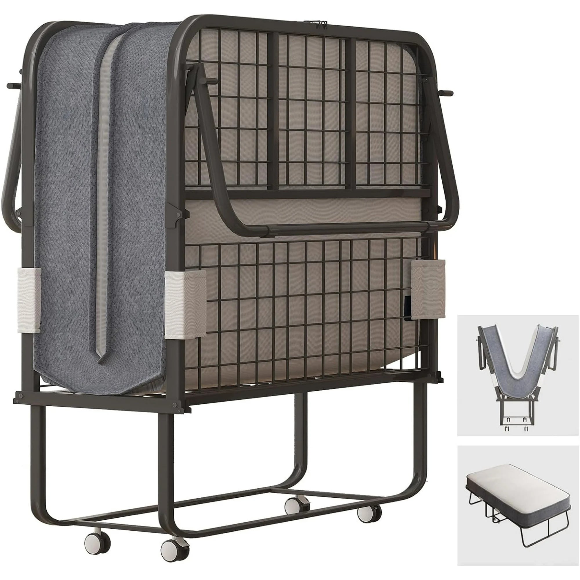 Cecer Folding Bed with Mattress ,Portable Foldable Roll Away Adult Bed for Guest ,Fold up Bed with Memory Foam Mattress, 46"W