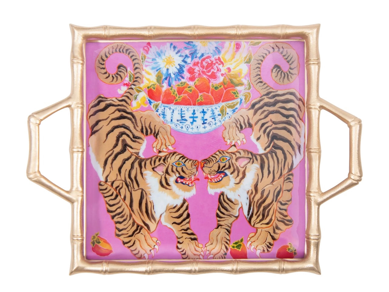 Tigers Enameled Chang Mai Tray 12 x 12