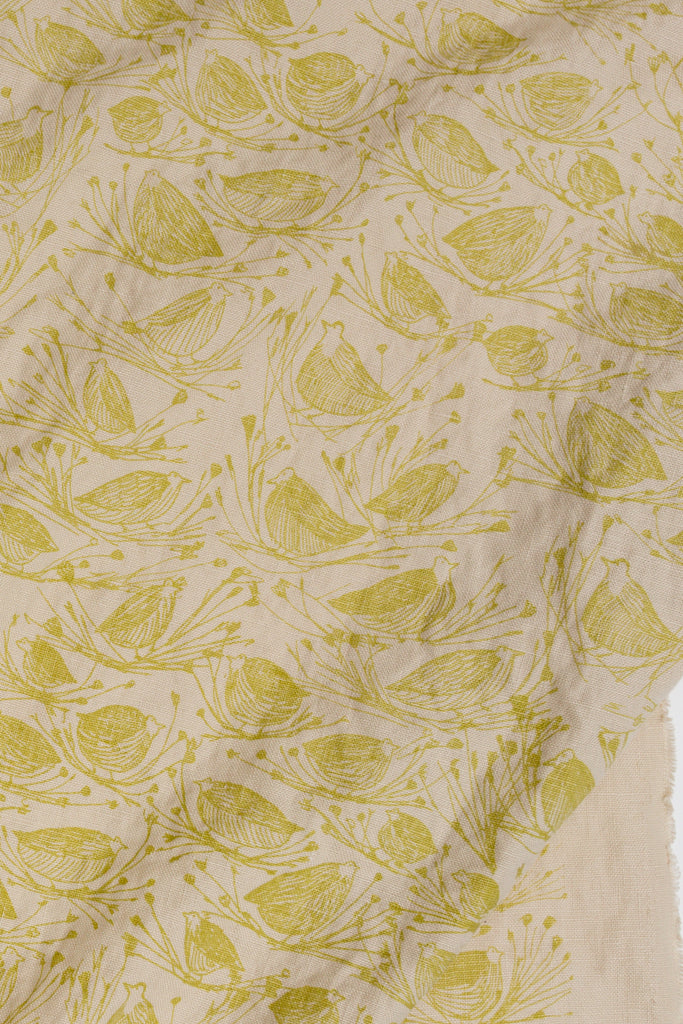 Screen printed linen with little birds