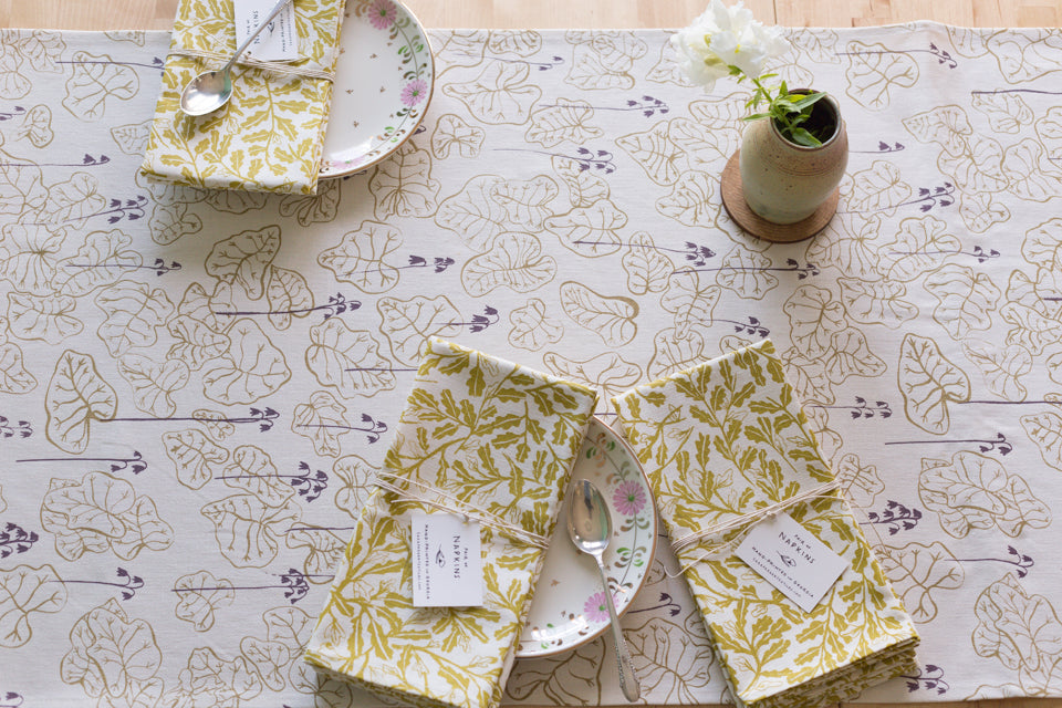 Heuchera and Parlor hand printed textiles_table setting for spring