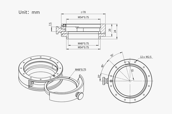 ZWO M54 Filter Drawer V2 Mechanical Drawing