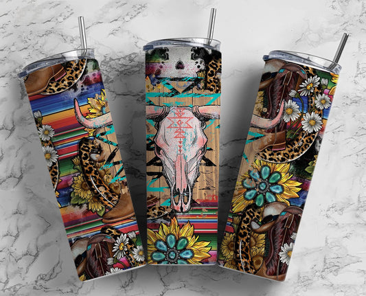 Cowboy Take Me Away Sunflower Animal Print 20 oz Stainless Steel