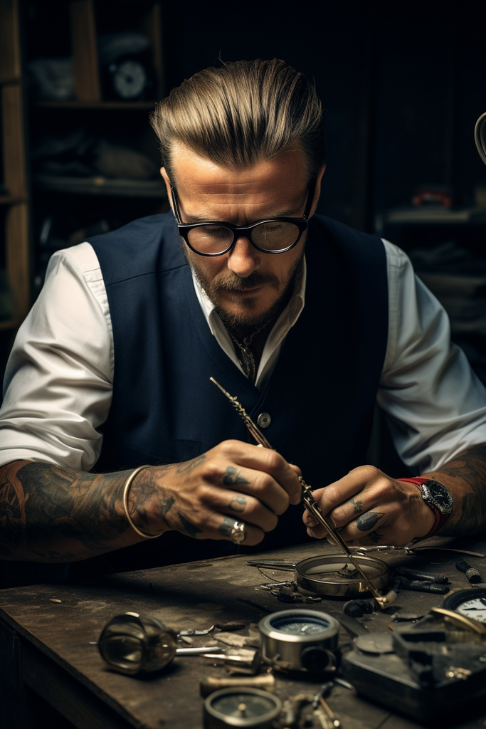 David Beckham working as watch repairman