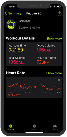 iPhone - CROWN PICKLEBALL Captures Workout Data Automatically