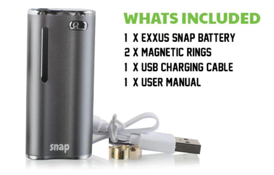 Exxus Snap 510 Cartridge Vaporizer Box Inclusion