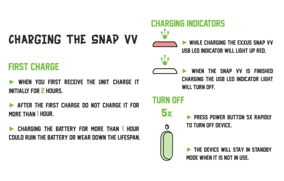 Exxus Snap VV 510 Cartridge Vaporizer Charging Guide