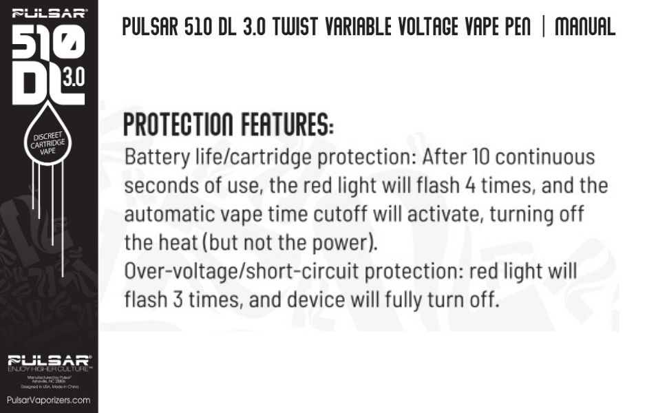 Pulsar 510 DL 2.0 Auto-Draw Cart Vaporizer Protection Feature