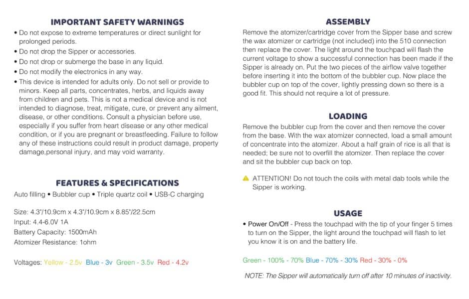 Pulsar SIPPER Dual Use Wax & 510 Cartridge Bubbler User Guide 1