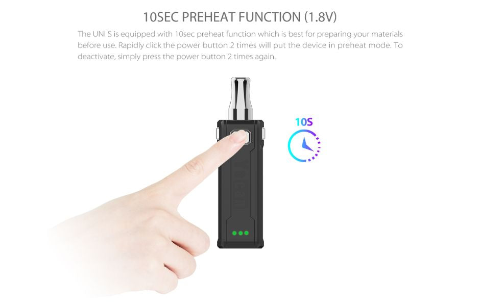 Yocan UNI S Box Mod Battery 10 Sec Pre Heating Function