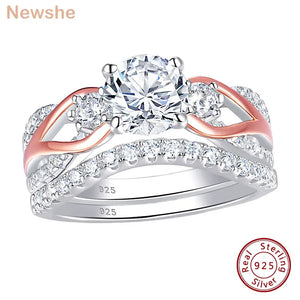 Newshe Romantic Bridal Set Wedding Engagement Rings For Women Solid 925 Sterling Silver Round Cut AAAAA Zircon Jewelry - Chachski's