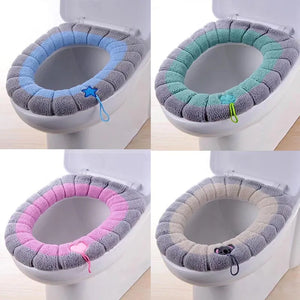 Winter Warm Toilet Seat Cover Mat Bathroom Toilet Pad Cushion with Handle Thicker Soft Washable Closestool Warmer Accessories - Chachski's