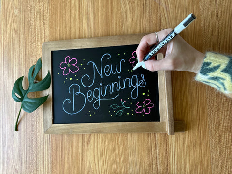 goal setting for new year with chalk marker and chalkboard