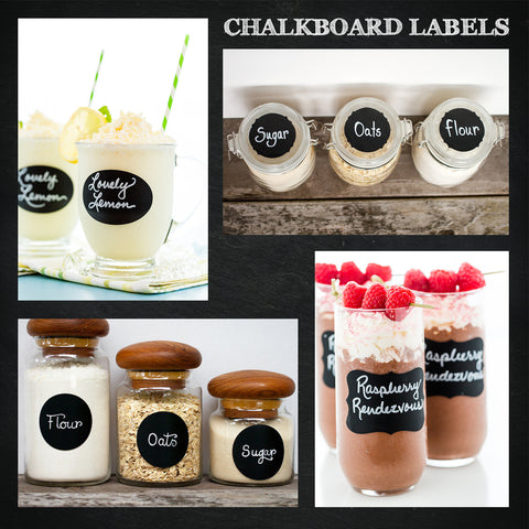Chalkboard labels on bottles and cups