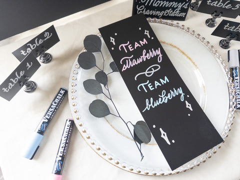 Chalkboard place card with chalk markers
