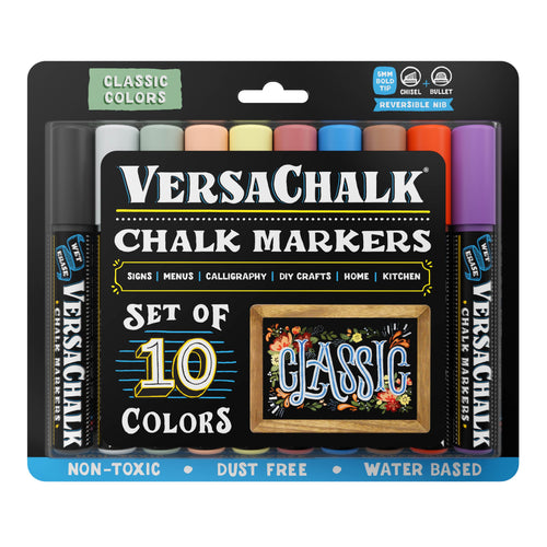 Neon Color Chalk Markers with Reversible Nib - Pack of 10